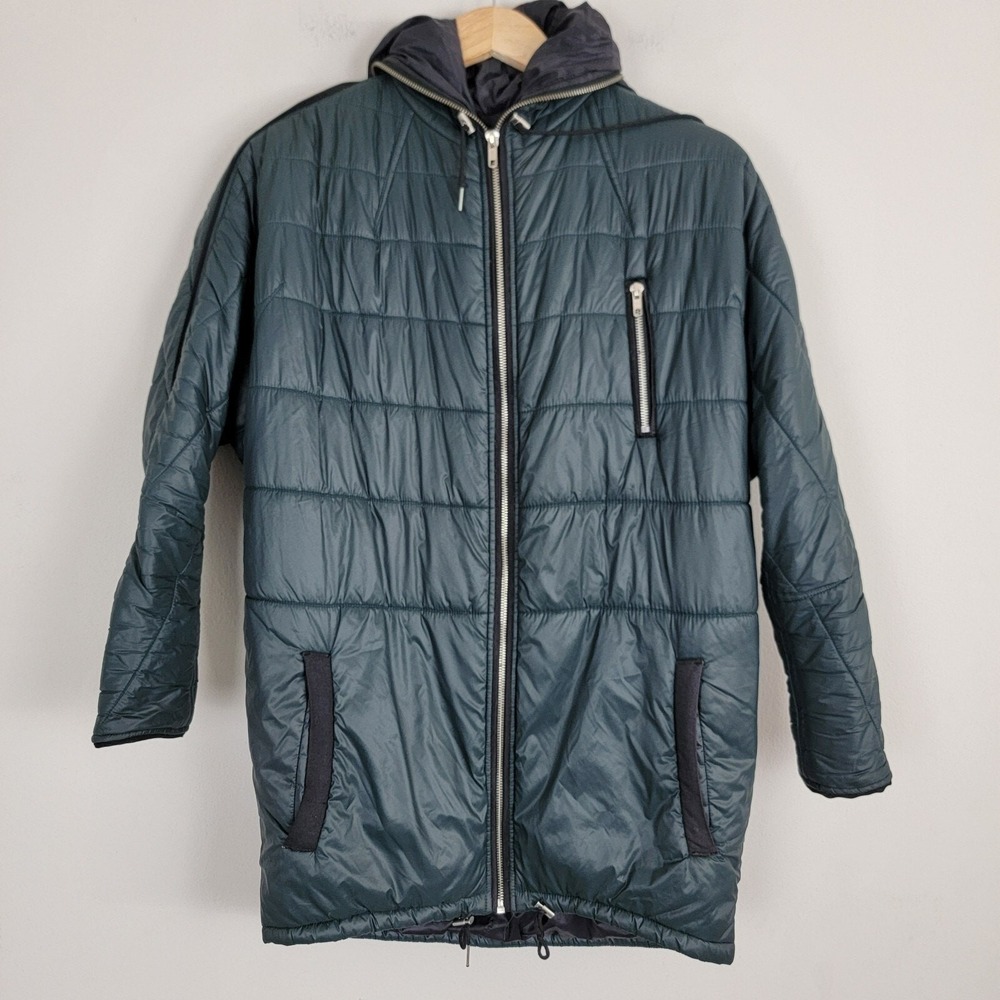 Maje Gissi Winter Jacket Womens 1 Green Quilted Full Zip Hooded Drawstring READ